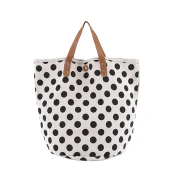 

New Fresh Beach Tote Bags for Women 2019 Ladies Cotton Linen Bucket Top Handle Bag Dot Print Women Handbags Bucket Totes