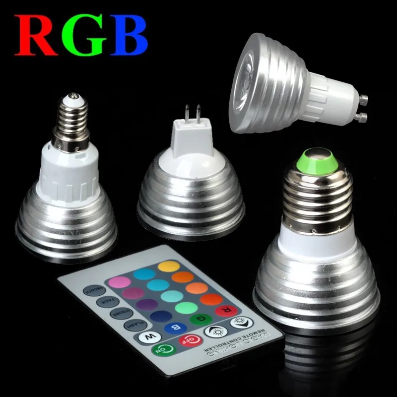 Светодиодные точечные светильники E27 E14 GU10 MR16 RGB волшебная Светодиодная лампа с ИК