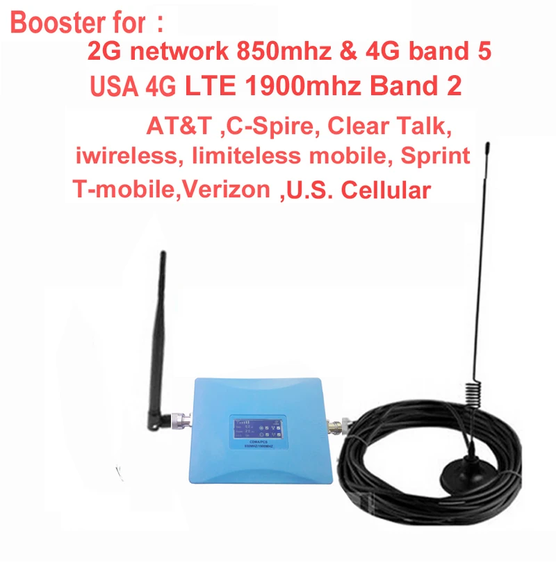 

2/ antennas USA 4G booster 850mhz CDMA repeater &4G repeater 1900Mhz LTE FDD signal amplifier for AT&T Sprint Verizon T mobile