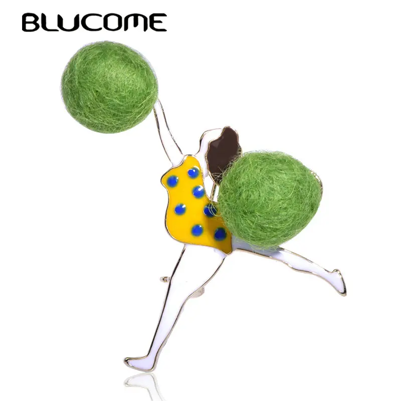 Blucome Creative Handmade Brooch Wool Felt Ball Gymnast Enamel Jewelry For Girl Clothing Scarf Backpack Skirt Fashion Decoration