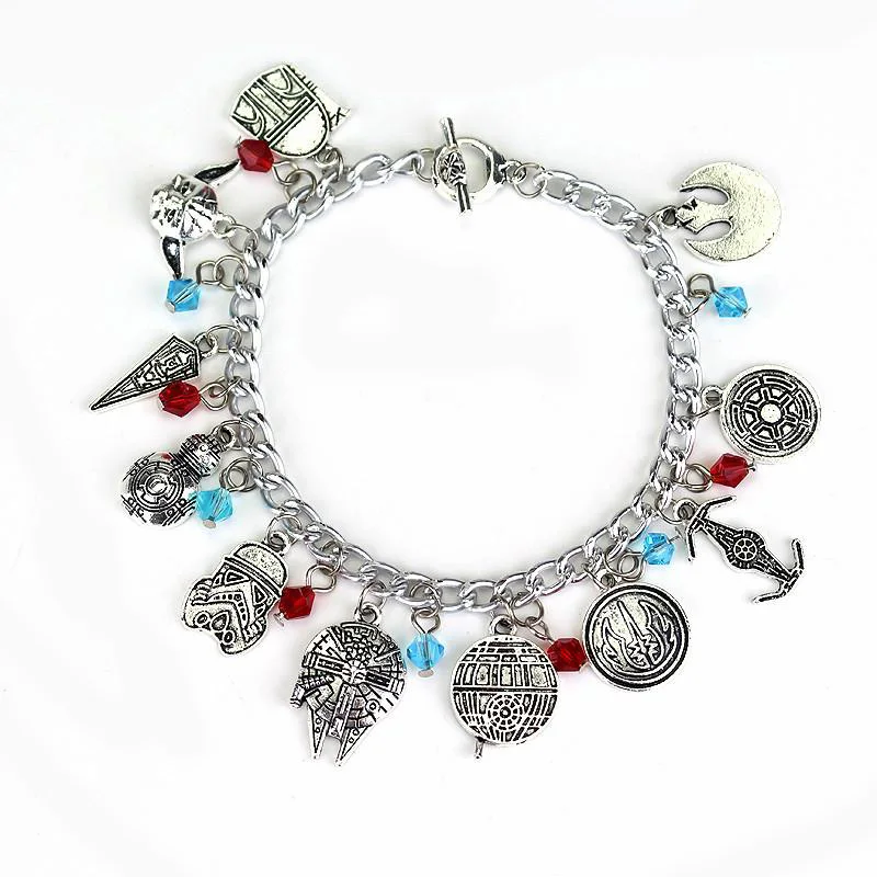 

Star Wars Bracelets BB8 Robot Darth Vader Stormtrooper Rebel Alliance Millennium Falcon Charm Bracelet Handmade Chian Links