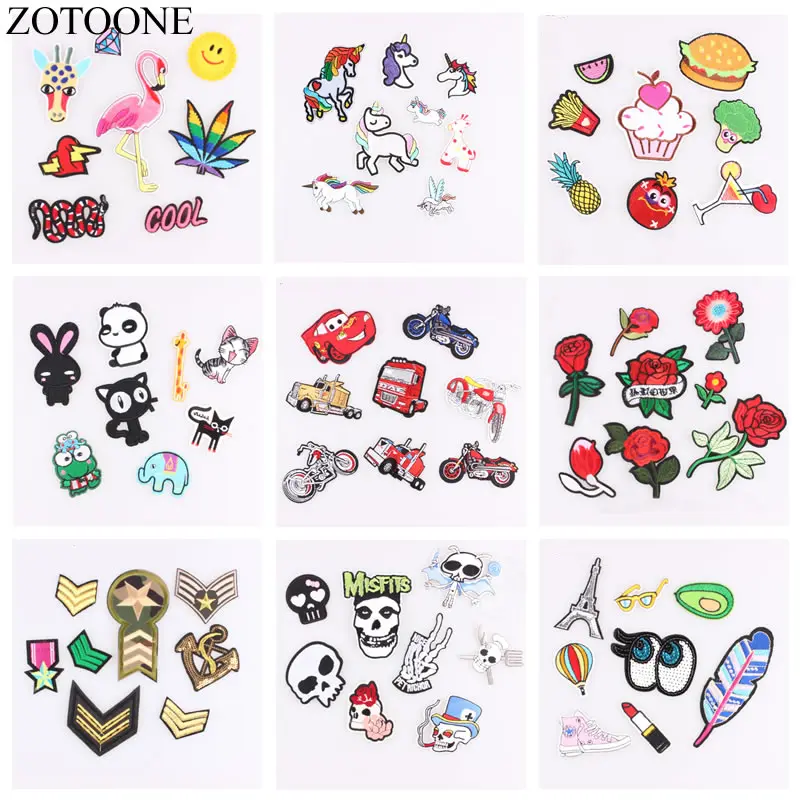 

ZOTOONE Embroidery Patch for Clothing 8pcs Flower Food Letter Skull Unicorn Cat Heart Patch Iron on Cartoon Patch DIY Stickers B