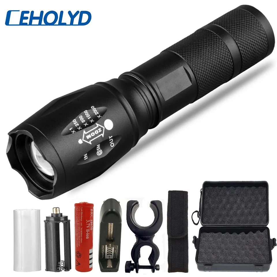 Led flashlight Ultra Bright torch V6 L2 T6 Camping light 5 switch Modes Zoomable Bicycle Light use 18650 battery