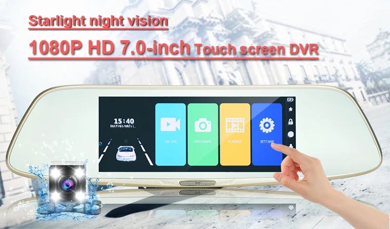 7 дюймов Full HD 1080P видеорегистратор для автомобиля тире Камера Зеркало заднего вида Сенсорный экран Двойной объектив видео Регистраторы Автоматическая Автомобильная камера DVR