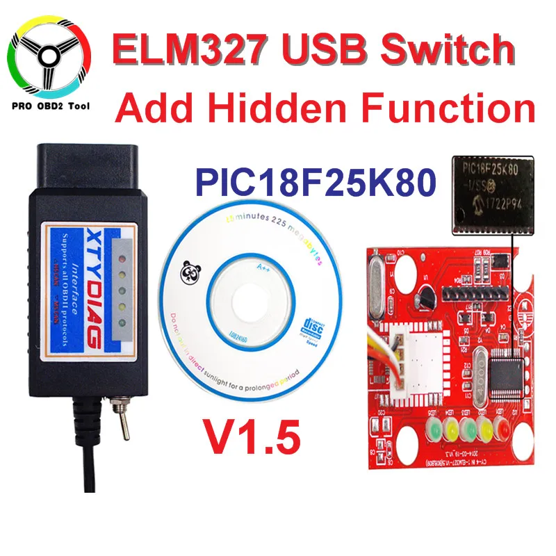 Высокое качество PIC18F25K80 чип ELM327 V1.5 USB Переключатель ELM 327 HS CAN/MS CAN для Forscan OBD2 диагностический сканер