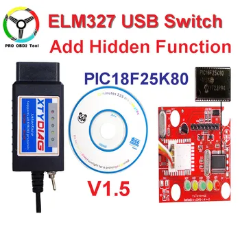 

100% High Quality PIC18F25K80 Chip ELM327 V1.5 USB Switch ELM 327 HS CAN /MS CAN for Forscan OBD2 Diagnostic Scanner