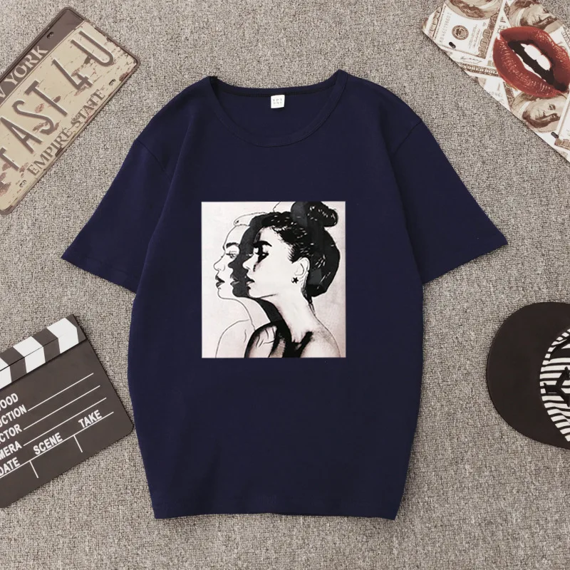 المتناثرة الكورية طباعة ulzzang قصيرة الأكمام المرأة تي شيرت الإناث فضفاض الكبس زائد الحجم المحملة قميص فام الصديقات WNVTX12