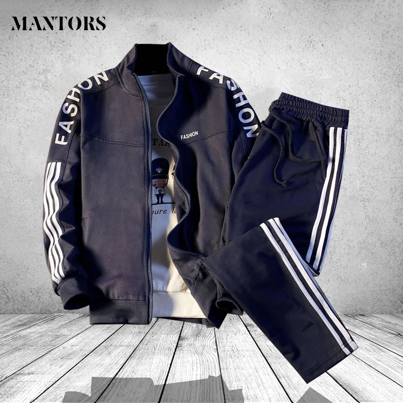 

Spring Men Tracksuits Outwear Two Pieces Casual Zipper Striped Sportwear Sets Male Sweatshirts Set Brand Clothing Track Suit Men