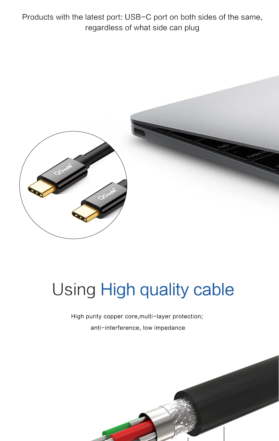 QGeeM USB-C-USB-C кабель usb type C USB-C кабель для зарядного устройства для MacBook, ChromeBook Pixel, Nexus 5X/6 P, Lumia 950/950XL