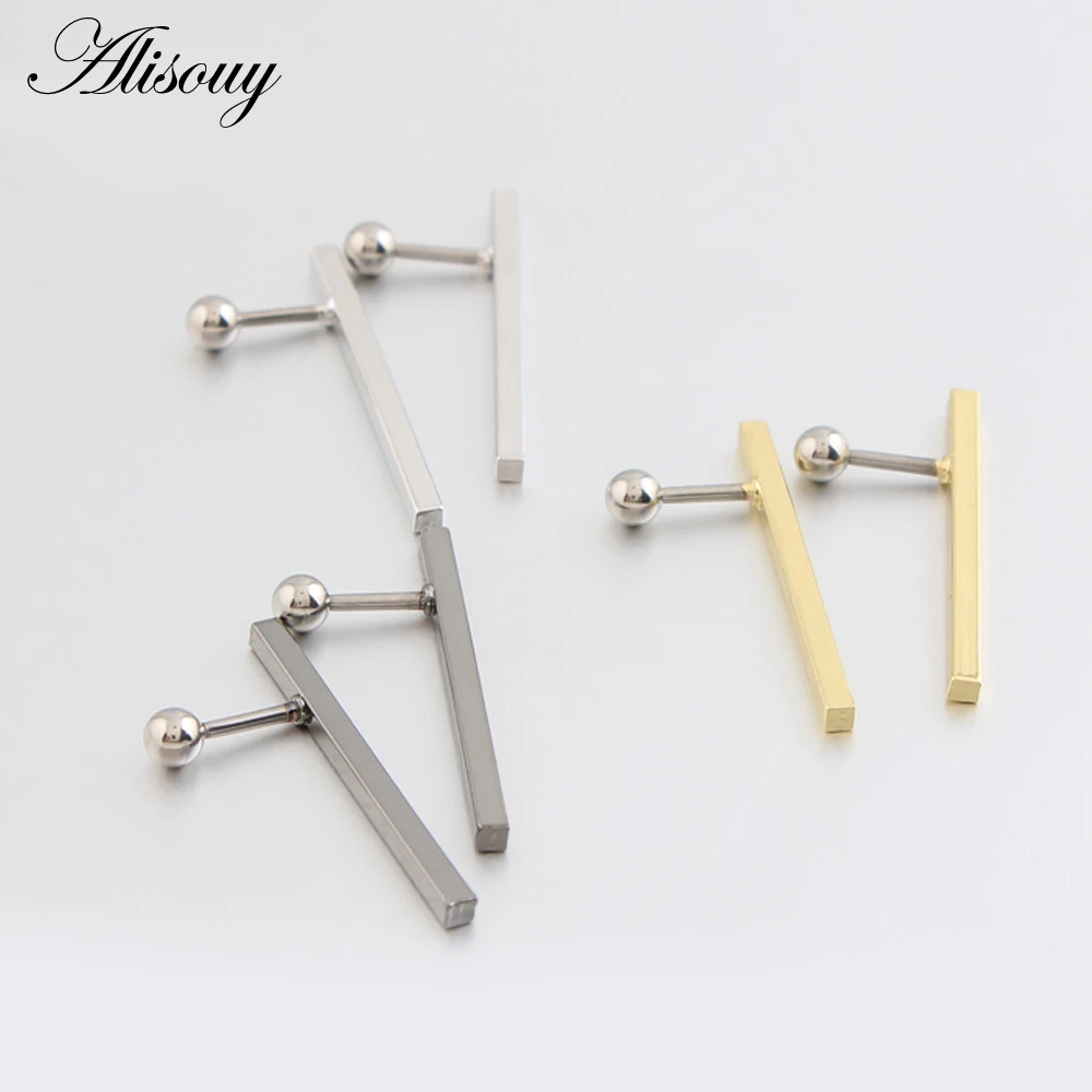 

Alisouy 1 pair Simple Square Ear Piercings jewelry Mens Womens Tiny Studs for Lobe Tragus Steel cross T Shape Ear Plugs Barbell