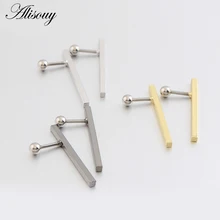 Alisouy, 1 пара, простой квадратный пирсинг для ушей, ювелирные изделия для мужчин и женщин, крошечные шпильки для мочки, стальная Крестовина, Т-образные беруши, штанга
