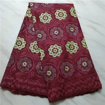 

High class wine African cotton lace embroidery fabric nice Swiss voile textile for wedding/party dress ECP97(5yards/lot)