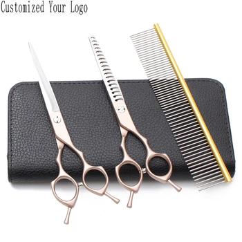 

7" JP 440C Customized Logo Red Straight Scissors Thinning Shears Dog Scissors Grooming Scissors Professional Pet Scissors C9029