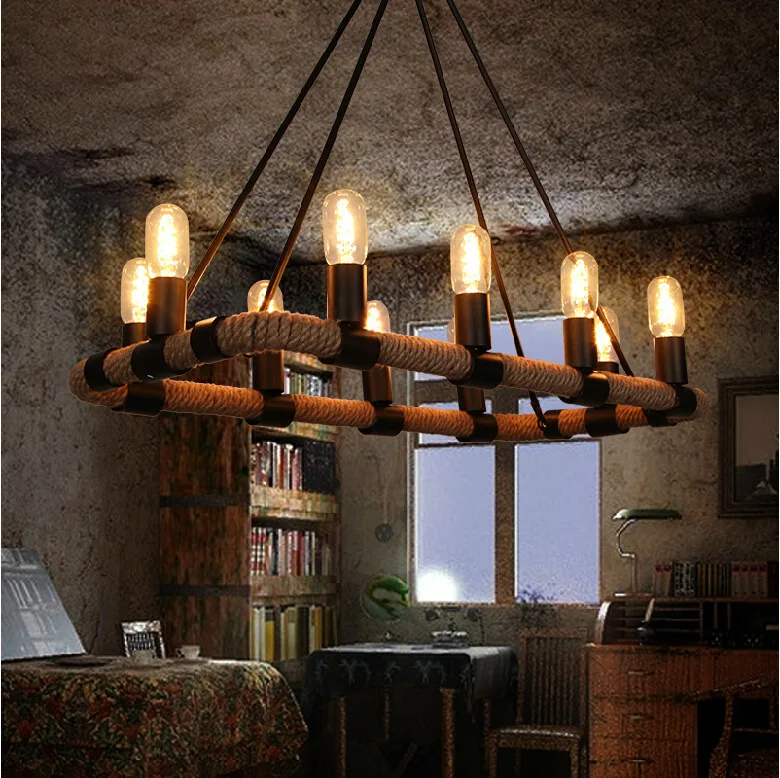 Industrial Lamp Rope Lamp Light Fixtures 10 Lights Retro industrial Bar Restaurant Lights cafe Pendant Lights  Vintage Lamps