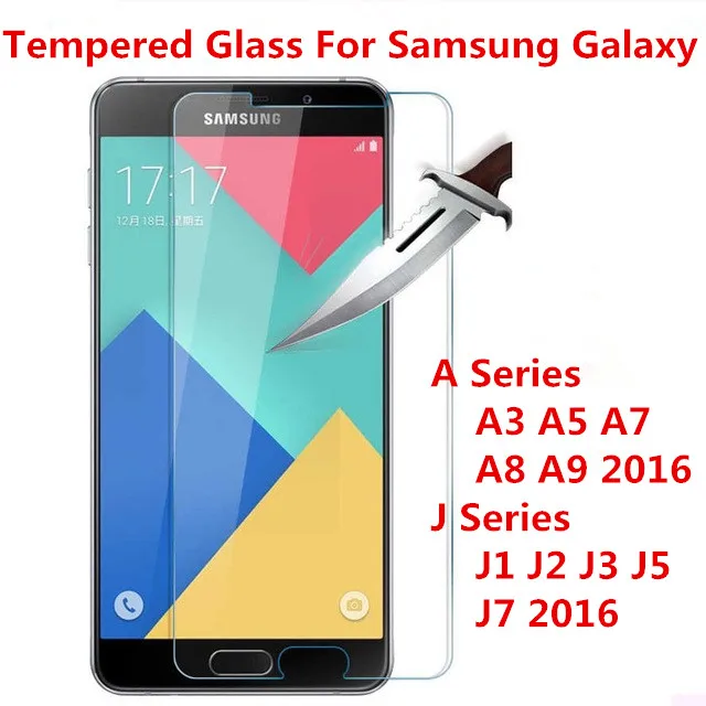 2016 Screen Protector Film Tempered Glass For Samsung Galaxy J1 J2 J3 J5 J7 A3 A5 2016 A7 A9 J120F J320F J510F J710F case cover