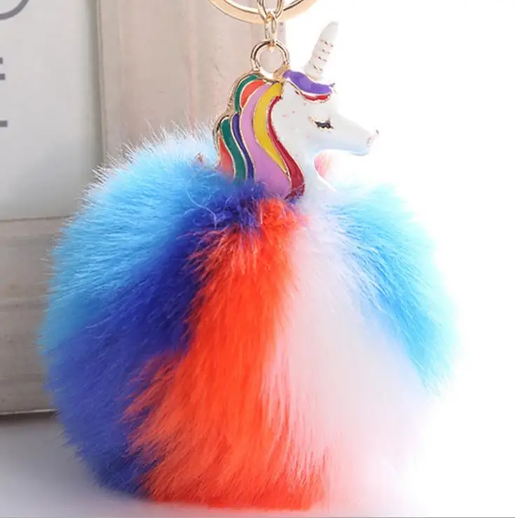 

Fashion Cute Colorful Rainbow Horse Unicorn Fluffy Fur Pompom Keychain Pendant Bag Charms Handbag Accessory Purse Ornament