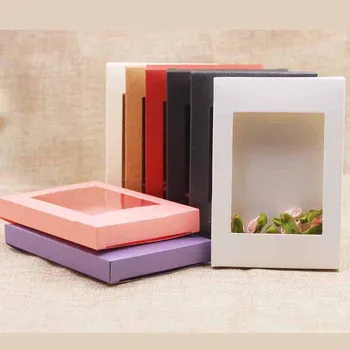 

10pcs paper box with window Pink paper Gift box arts & crafts Packagage DIY Wedding home party muffin packaging window box