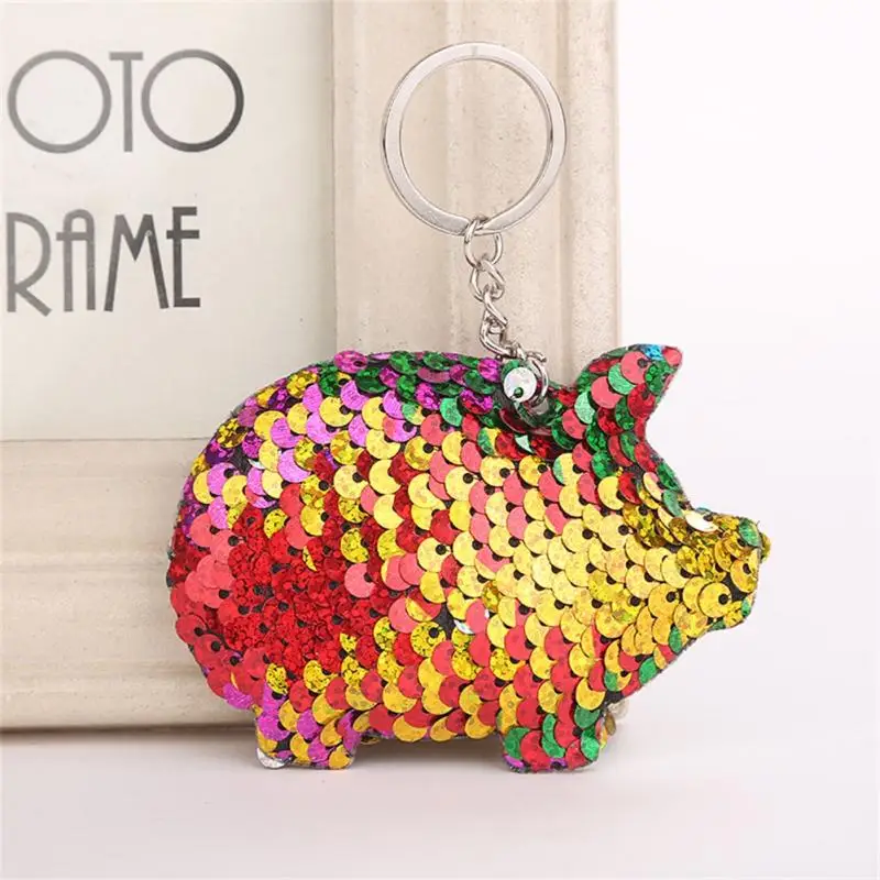 

Charming Shiny Sequins Pig Keychain Fashion Mermaid Sequins Animal Key Chain Keyrings For Women Car Bag Pendant Jewelry