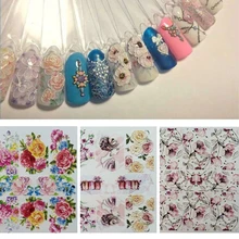 1pc pegatinas de uñas 3D acrílico grabado flores belleza Animails diseño calcomanías de agua para uñas calcomanías de deslizamiento de uñas arte de moda(China)