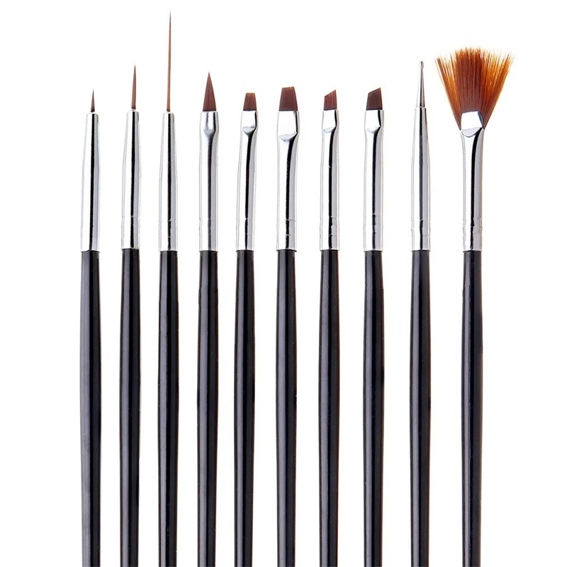 

10Pcs/Set Black Handle Professional Nail Brush Acrylic Nail Tools Set Painting Pen Art Tips UV Gel Nails Accessoires