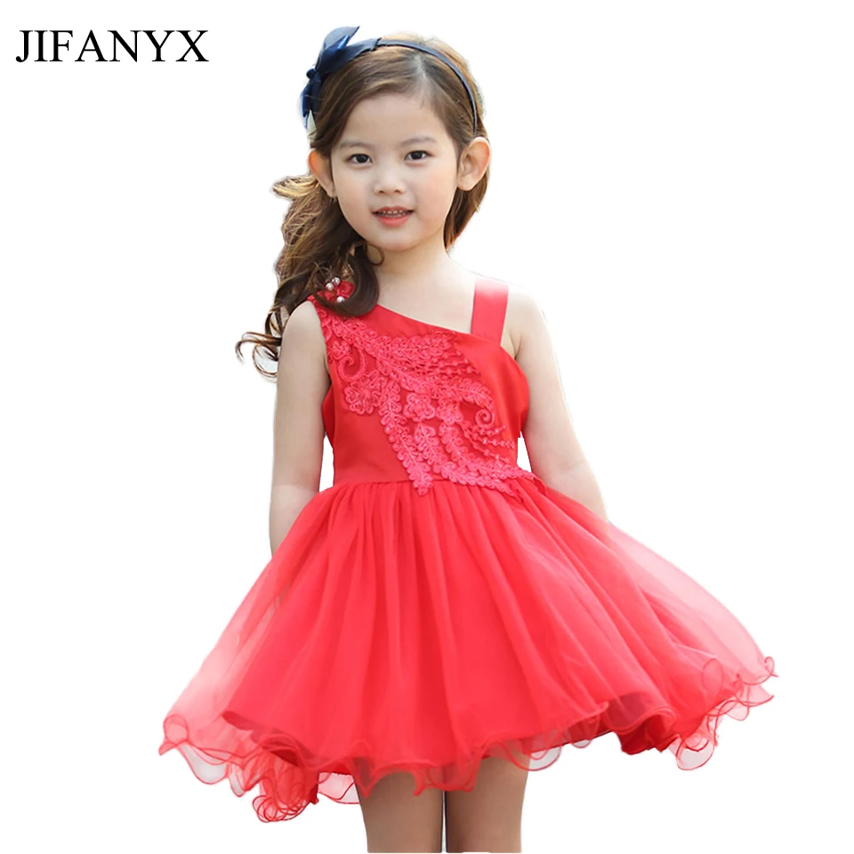

JIFANYX Girls Party Wear Clothing Children Summer Sleeveless Lace Princess Wedding Dress Kids Baby Girls Party Tulle Prom Dress
