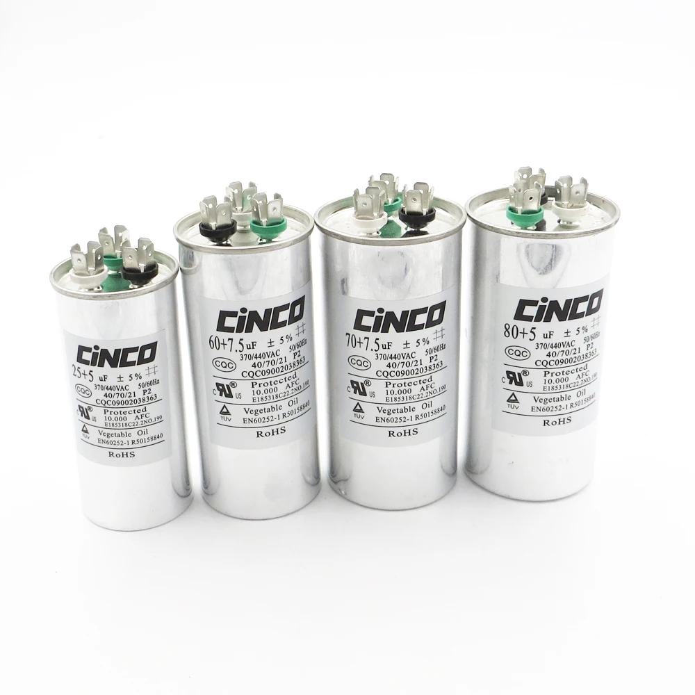

CBB65A-1 25/30/35/40/45/50/55/60/70/80uF Combine +1.5/2.5/5/7.5uF Dual Type Aluminum Can Run Capacitor P2 370VAC 440VAC CBB65