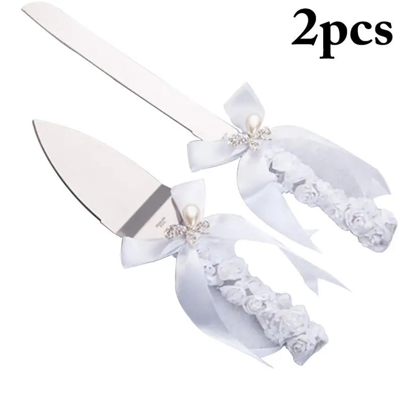 2 шт. практичный романтический набор ножей и вилок подарок свадебный сувенир Свадебный нож из нержавеющей стали нож для торта Лопата портативный торт сервер - Цвет: White