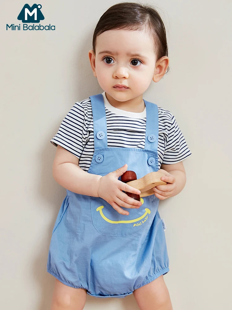

Mini balabalaBaby girls boys light and breathable clothing set 2019 summer new two piece children tshirt +suspenders