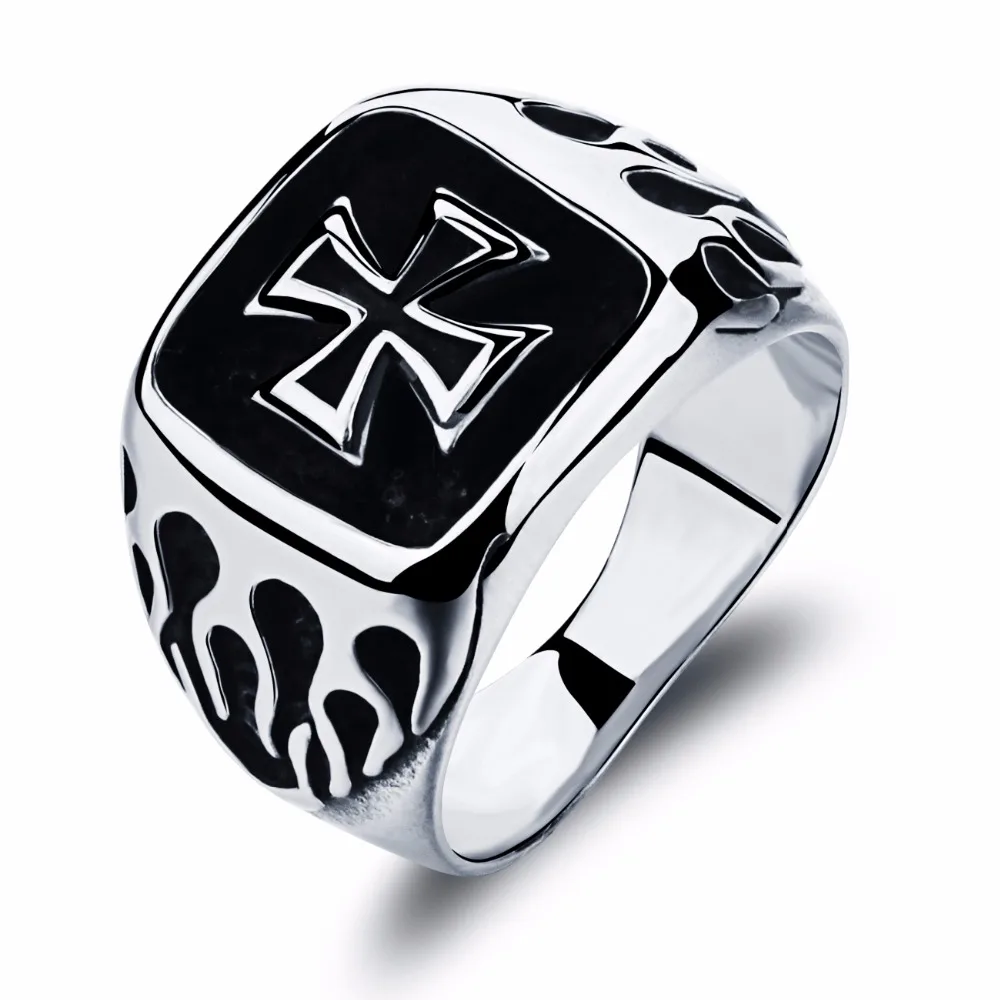 316L Stainless Steel Men's Vintage Jewelry Large Big Iron Cross Ring