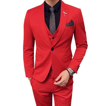 

Pure color men suit three piece set slim design men suit jacket with pants and vest Asian size S M L XL XXL XXXL