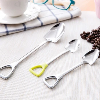

1PC New kids Stainless Steel Shovel Shape Tea Coffee Sugar Spoon Ice Cream Dessert Spoon S/L