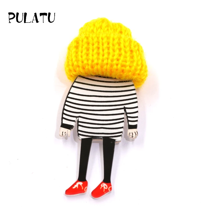 

PULATU Fashion Striped T-shirt Boy Brooches Wool Cap Acrylic Pins Boys and Girls Bag Sweater Coat Jewelry Accessories XZ0912