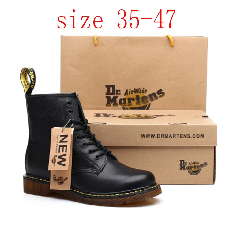 

Big Size 47 Martens Boots split Leather insoles High Top Motorcycle Boots Winter / Autumn Doc Martin Men Shoes Free Shoebox Gift