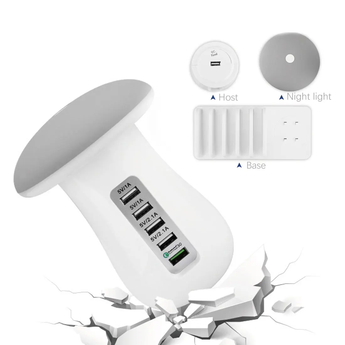 

Multiple USB Phone Charger Mushroom Night Lamp Charging Station Dock QC 3.0 Quick Charger for Mobile Phone and Tablet