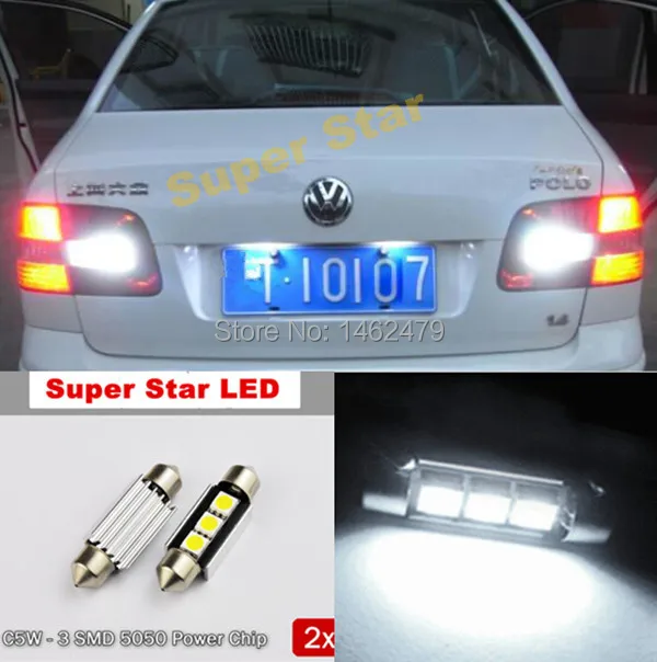 2 x 36mm No Error License Number Plate Light LED Bulbs C5W For