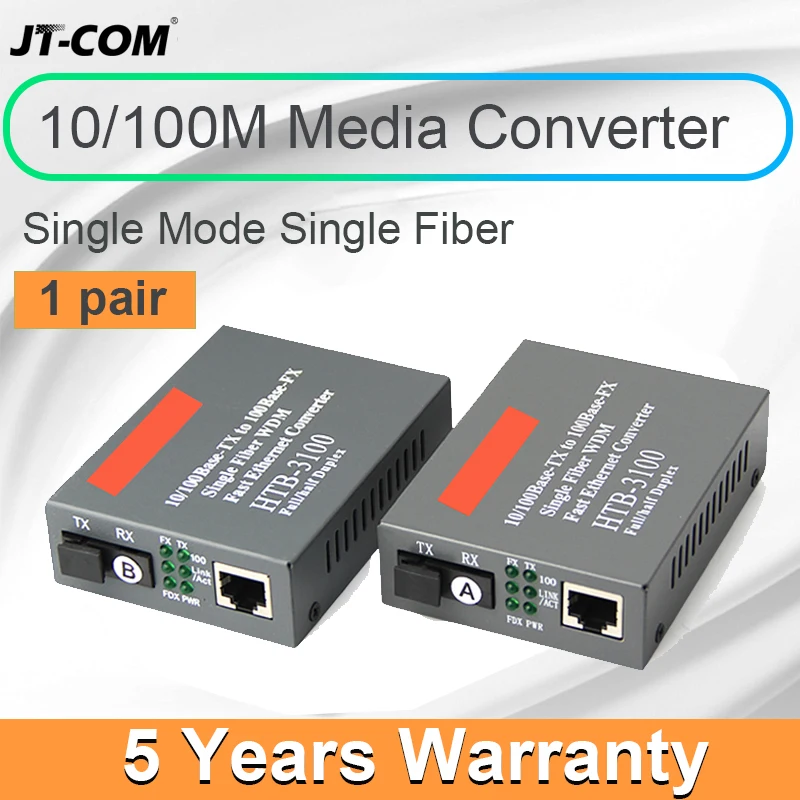 

1 Pair Fast Ethernet Media Converter 10/100M Fiber Optic Switch SC Port Single Mode Transceiver FTTH RJ45 to Optical 20KM SM SX