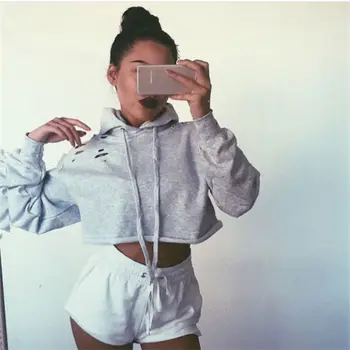 

2017 Hot Womens Pullover Crop Top Hoodies Jumper Hooded Long Sleeve Coat Sweatshirt Tops Blouse New