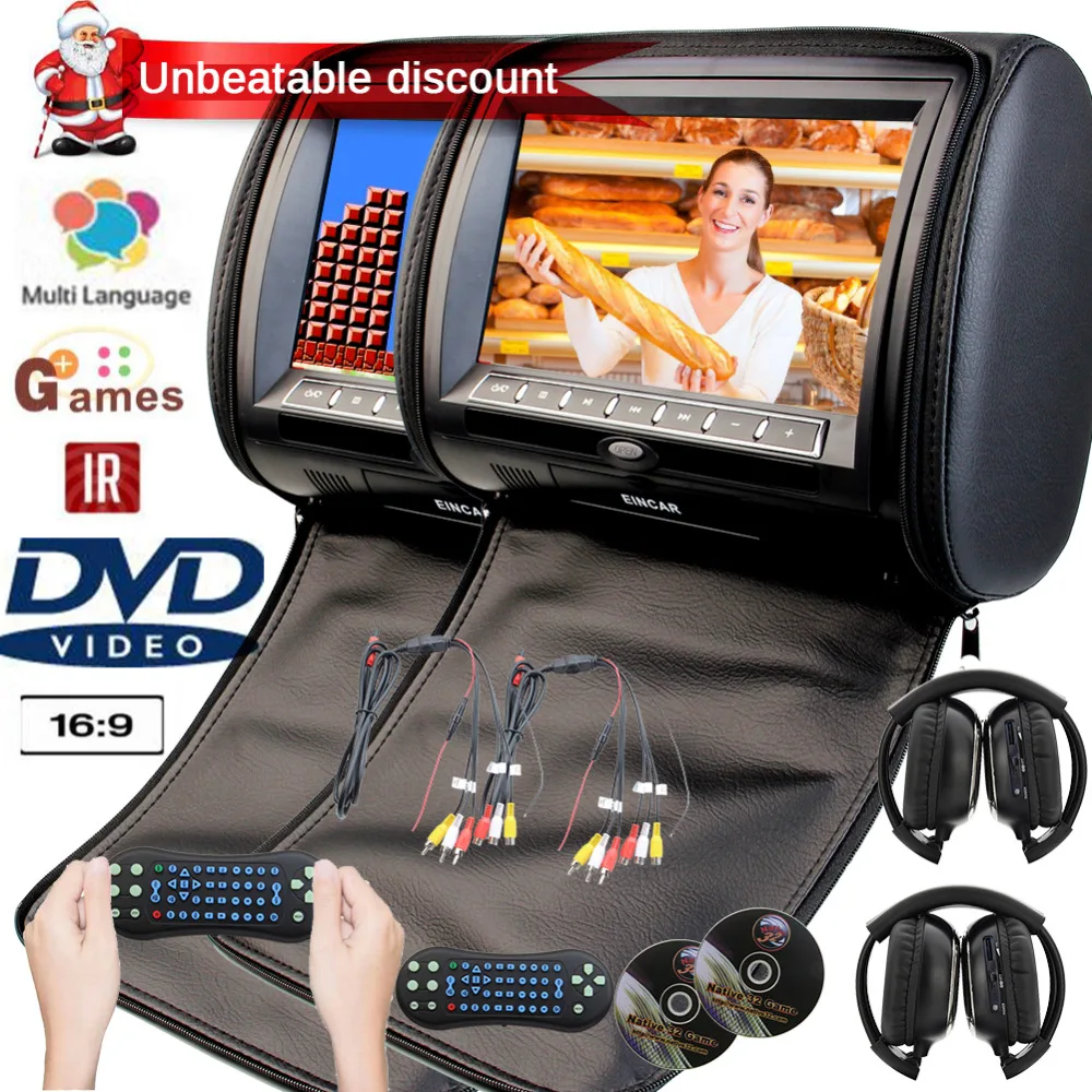 9 Inch Pair of Car Headrest Video Player Digital Screen Dual Twin