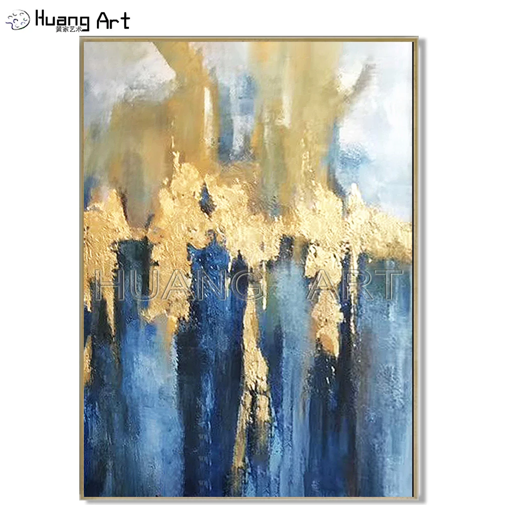 Pop Hand Painted High Quality Modern Gold And Blue Abstract Oil Painting On Canvas For Living Room Decor Abstract Wall Painting Painting Calligraphy Aliexpress