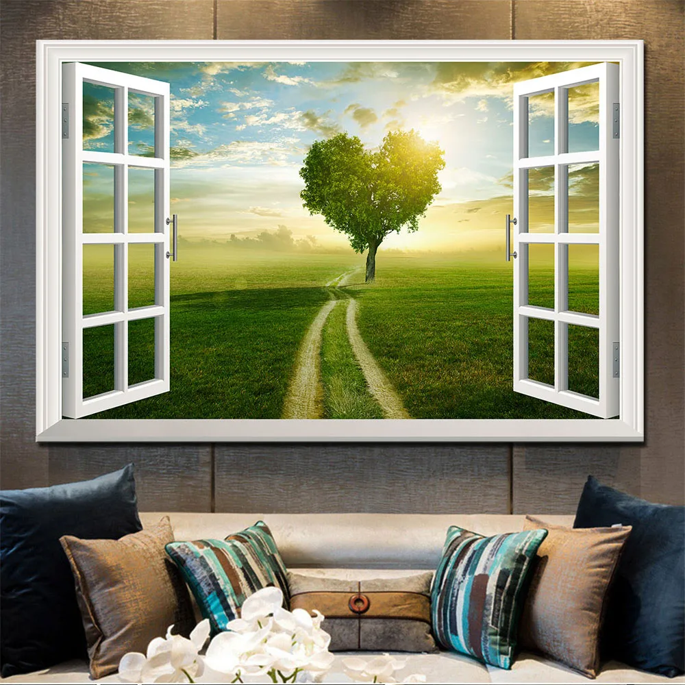 Kaufen Landschaft Leinwand Drucke Wand Kunst Bild Wald Landschaft Außerhalb der Fenster Home Decor Leinwand Malerei Poster für Wohnzimmer