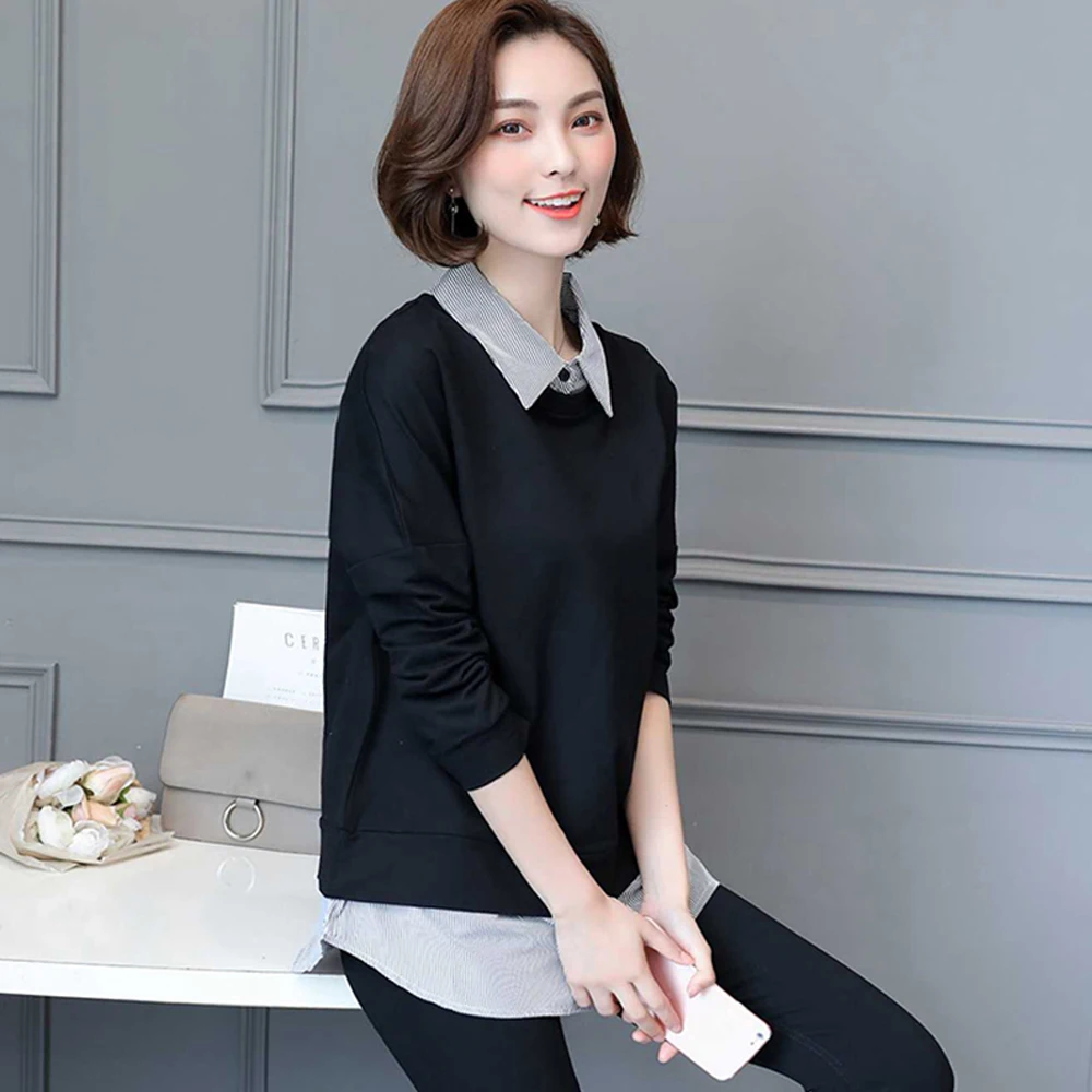 Spring and summer new style large size L-5XL women's clothing Fashion temperament splicing collar top