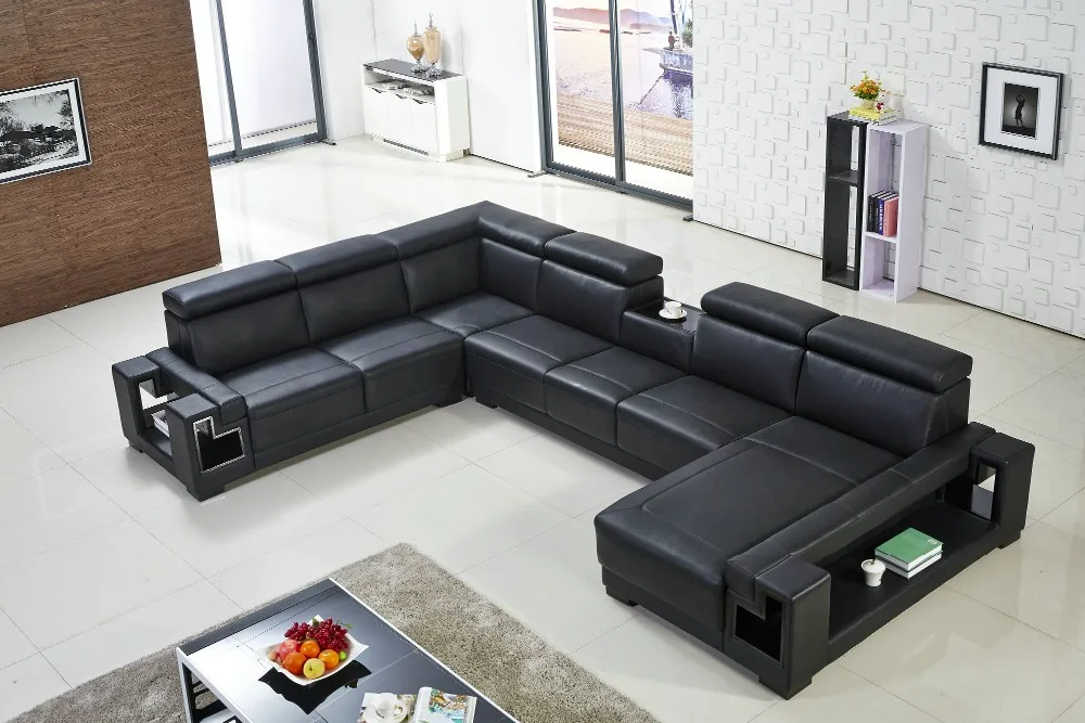 Lizz Black Modular Sofa and Lounge U shaped sofa Leather Sofa andLounge