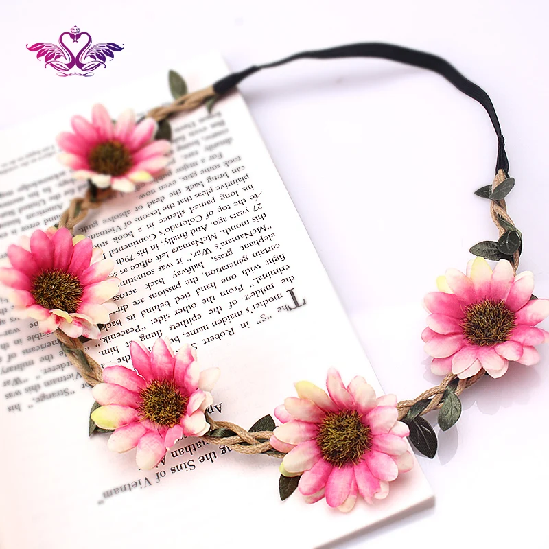 

M MISM Small Chrysanthemum Headpiece Hair Band Women Wedding Wreath Children Girls Flower Elastic Headband Hair Ornaments