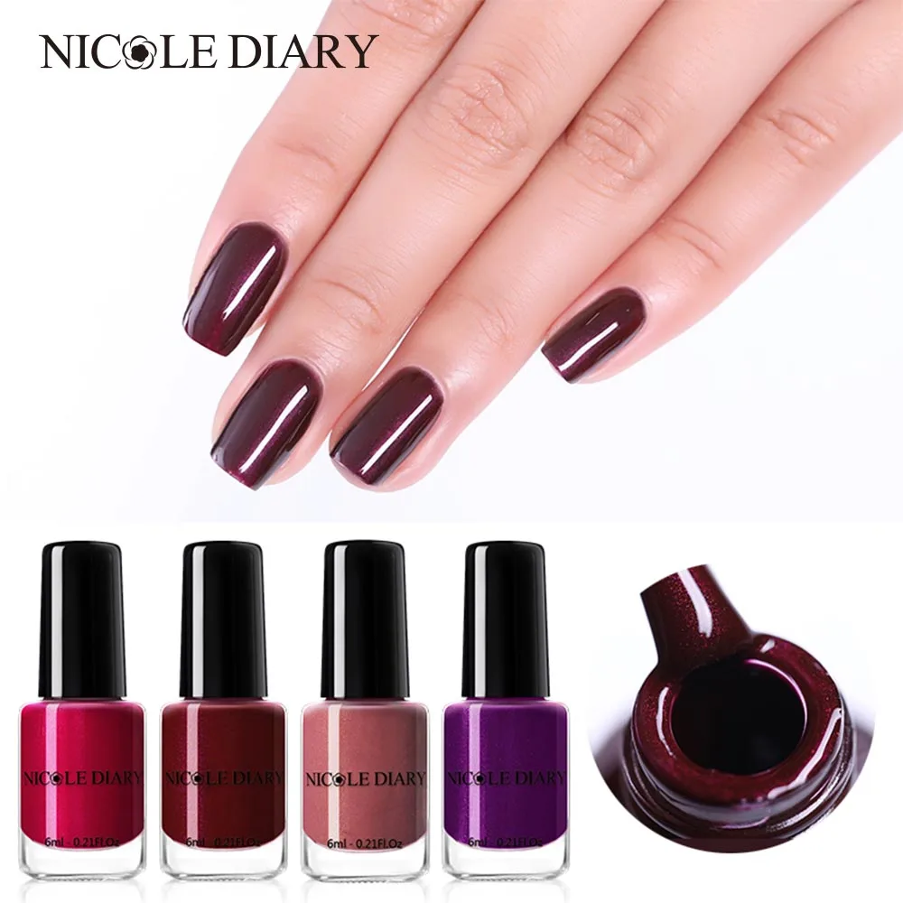 

NICOLE DIARY Dark Red Peel Off Nail Polish 6ml Shinning Shimmer Manicure DIY Varnish Elegant Water Based Nail Art Lacquer