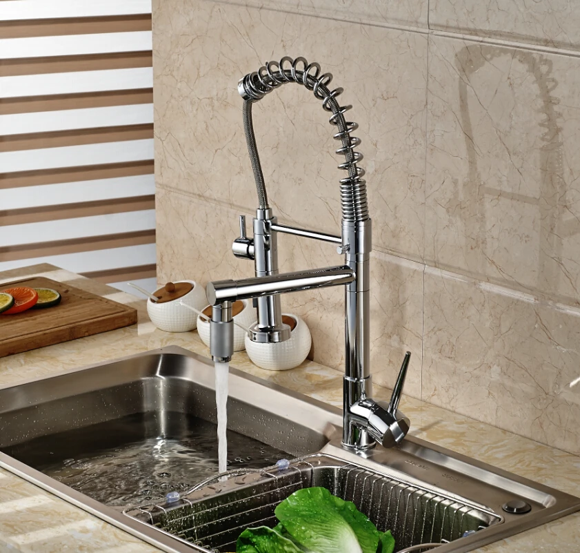 Multifunctions Two Spout Kitchen Hot Cold Water Taps Single Handle Deck Mount Kitchen Sink Faucet