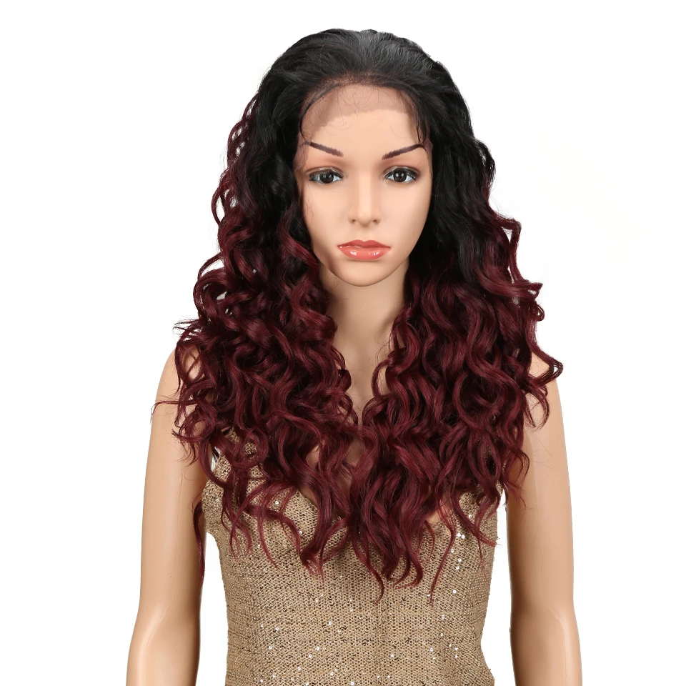 

Magic Synthetic Lace Front Wig With Baby Hair Ombre 24inch Long Loose Wavy Glueless Heat Resistant Fiber Free Part Wig For Black