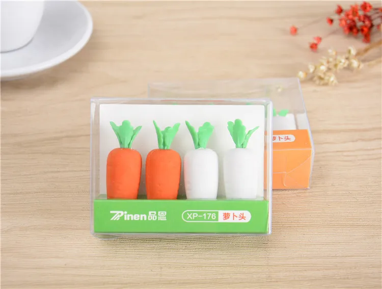 

2019 New Kawaii Cute Rabbit Radish Cap Of A Pen Eraser 4PCS/Set Stationery Stationery Pencil Rubber