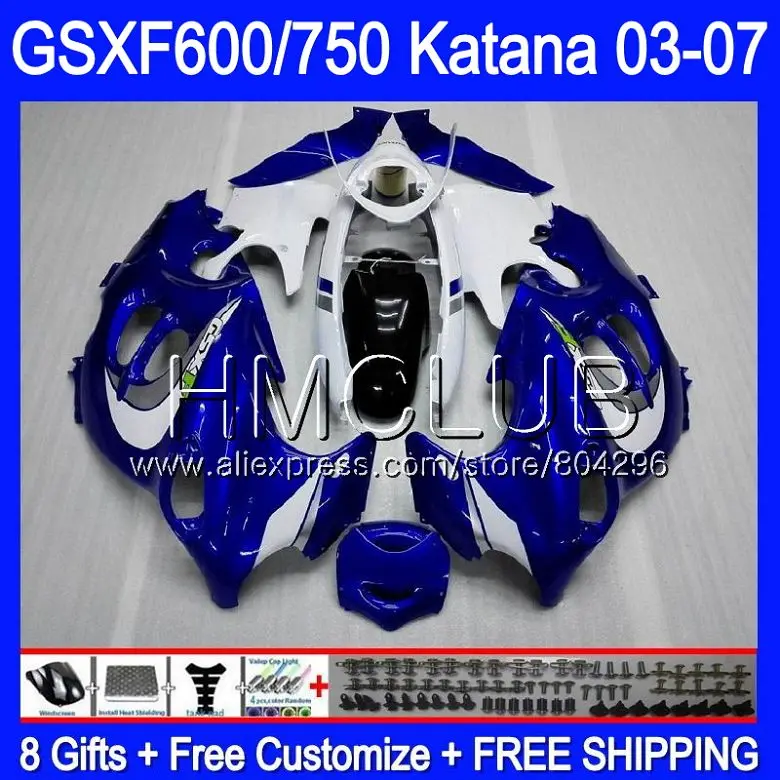 

White blue Bodys For SUZUKI KATANA GSXF600 2003 2004 2005 2006 2007 8HM.4 GSX600F GSXF 600 750 GSXF750 03 04 05 06 07 Fairing