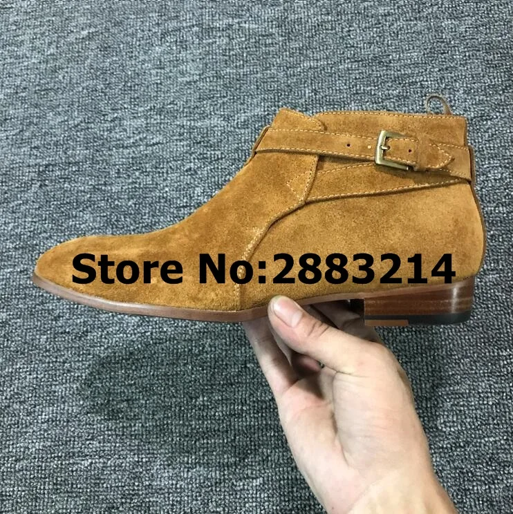 

Black Brown Suede Men Low Top Party Dress Shoes Pointy Toe Slip-on Ankle Booties Cool Style Italy Chelsea Boots Male Shoes