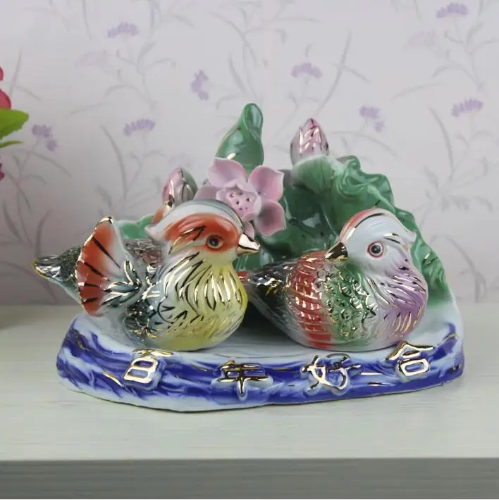 

Wedding Gifts Feng Shui Ceramic Mandarin Duck Accessories Home Furnishing Decoration Chinese Bird Crafts Couple Lover Ornaments